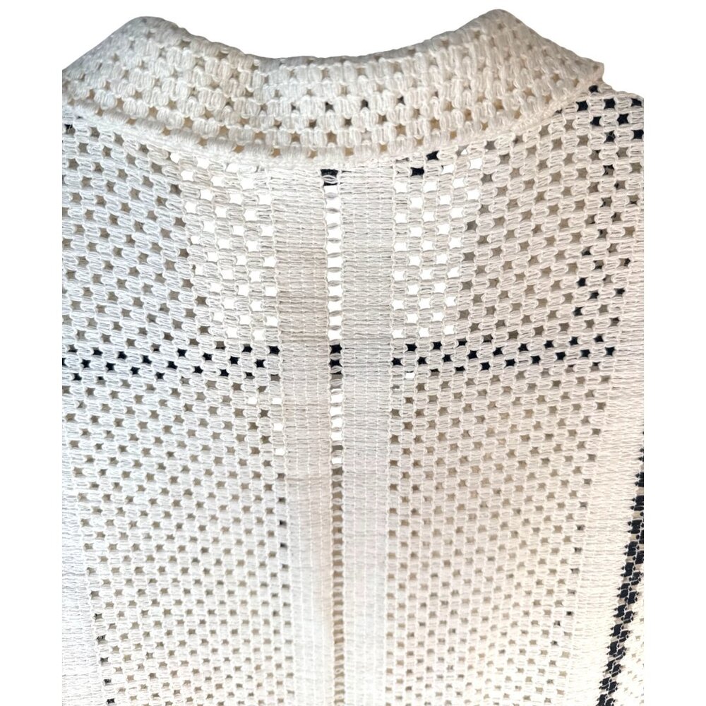 2/$30 Zara Mens XL Open Knit Button-Down Shirt Off White & Black Striped Unisex - Picture 10 of 13